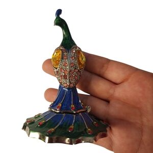 Colorful Peacock Trinket Jewelry Box Proposal Ring Box Rhinestone Enamel